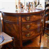 F05. Drexel Furniture Federal style inlaid mahogany demilune server. 33”h x 38”w x 23”d